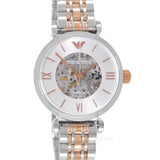 Buy Shop Emporio Armani Gianni T Bar Silver Skeleton Dial Two Tone Strap Watch For Women - AR1992 USA Online
