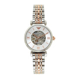 Buy Shop Emporio Armani Gianni T Bar Silver Skeleton Dial Two Tone Strap Watch For Women - AR1992 USA Online