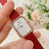 Buy Shop Emporio Armani Gianni T Bar Two-Hand Mother of Pearl Dial Red Leather Strap Watch For Women - AR11467 USA Online
