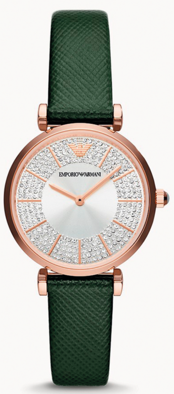 Buy Shop Emporio Armani Pro Planet Analog Silver Dial Green Leather Strap Watch For Women - AR11517 USA Online