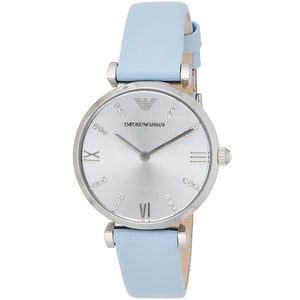Buy Shop Emporio Armani Gianni T-Bar White Dial Blue Leather Strap Watch for Women - AR1928 USA Online