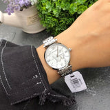 Buy Shop Emporio Armani Gianni T Bar White Marble Dial Silver Steel Strap Watch For Women - AR11170 USA Online
