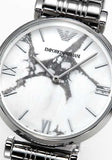 Buy Shop Emporio Armani Gianni T Bar White Marble Dial Silver Steel Strap Watch For Women - AR11170 USA Online