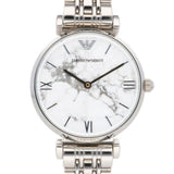 Buy Shop Emporio Armani Gianni T Bar White Marble Dial Silver Steel Strap Watch For Women - AR11170 USA Online