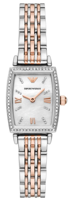 Buy Shop Emporio Armani Gianni T Bar White Mother Of Pearl Dial Two Tone Steel Strap Watch For Women - AR11519 USA Online