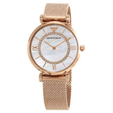 Buy Shop Emporio Armani Gianni T Bar Mother of Pearl Dial Rose Gold Mesh Bracelet Watch For Women - AR11320 USA Online