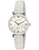 Buy Shop Emporio Armani Giannti T Bar Quartz Mother of Pearl Dial White Steel Strap Watch For Women - AR1485 USA Online