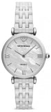 Buy Shop Emporio Armani Giannti T Bar Quartz Mother of Pearl Dial White Steel Strap Watch For Women - AR1485 USA Online