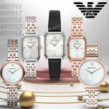 Buy Shop Emporio Armani Gioia Analog Mother of Pearl Dial Black Leather Strap Watch For Women - AR11148 USA Online