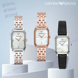 Buy Shop Emporio Armani Gioia Analog Mother of Pearl Dial Black Leather Strap Watch For Women - AR11148 USA Online