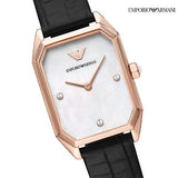 Buy Shop Emporio Armani Gioia Quartz Mother of Pearl Dial Black Leather Strap Watch For Women - AR11390 USA Online