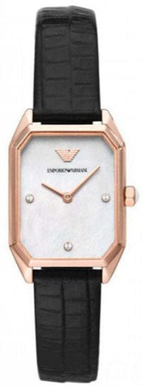 Buy Shop Emporio Armani Gioia Quartz Mother of Pearl Dial Black Leather Strap Watch For Women - AR11390 USA Online