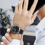 Buy Shop Emporio Armani Giovanni Analog Black Dial Black Leather Strap Watch For Men - AR11210 USA Online
