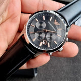 Buy Shop Emporio Armani Giovanni Chronograph Black Dial Black Leather Strap Watch For Men - AR11431 USA Online