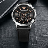 Buy Shop Emporio Armani Giovanni Chronograph Black Dial Black Leather Strap Watch For Men - AR11431 USA Online