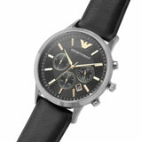 Buy Shop Emporio Armani Giovanni Chronograph Black Dial Black Leather Strap Watch For Men - AR11431 USA Online