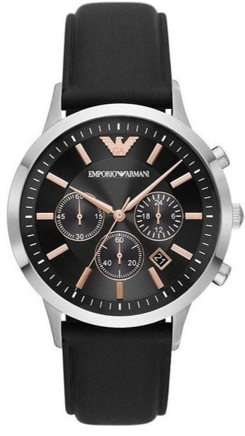 Buy Shop Emporio Armani Giovanni Chronograph Black Dial Black Leather Strap Watch For Men - AR11431 USA Online