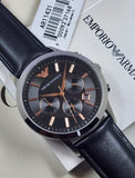 Emporio Armani Giovanni Chronograph Black Dial Black Leather Strap Watch For Men - AR11431
