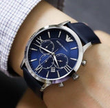 Buy Shop Emporio Armani Giovanni T Bar Chronograph Quartz Blue Dial Blue Leather Strap Watch For Men - AR11226 USA Online
