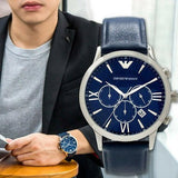Buy Shop Emporio Armani Giovanni T Bar Chronograph Quartz Blue Dial Blue Leather Strap Watch For Men - AR11226 USA Online