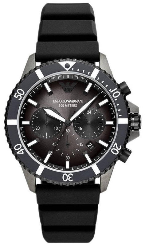 Buy Shop Emporio Armani Diver Chronograph Black Dial Black Silicon Strap Watch For Men - AR11515 USA Online