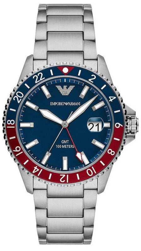 Buy Shop Emporio Armani Sea Explorer GMT Blue Dial Silver Steel Strap Watch For Men - AR11590 USA Online