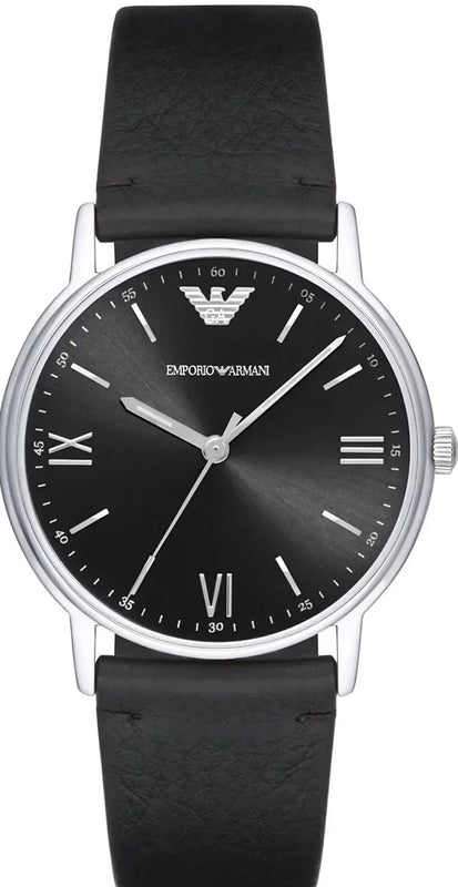 Buy Shop Emporio Armani Kappa Analog Quartz Black Dial Black Leather Strap Watch For Men - AR11013 USA Online
