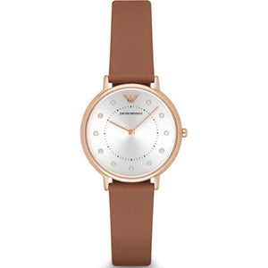 Buy Shop Emporio Armani Classic Analog Silver Dial Brown Leather Strap Watch For Women - AR8040 USA Online