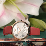 Buy Shop Emporio Armani Kappa Classic Quartz Silver Dial Red Leather Strap Watch For Women - AR11114 USA Online