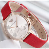 Buy Shop Emporio Armani Kappa Classic Quartz Silver Dial Red Leather Strap Watch For Women - AR11114 USA Online