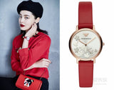 Buy Shop Emporio Armani Kappa Classic Quartz Silver Dial Red Leather Strap Watch For Women - AR11114 USA Online