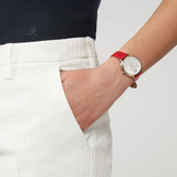 Buy Shop Emporio Armani Kappa Classic Quartz Silver Dial Red Leather Strap Watch For Women - AR11114 USA Online