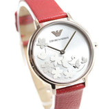 Buy Shop Emporio Armani Kappa Classic Quartz Silver Dial Red Leather Strap Watch For Women - AR11114 USA Online