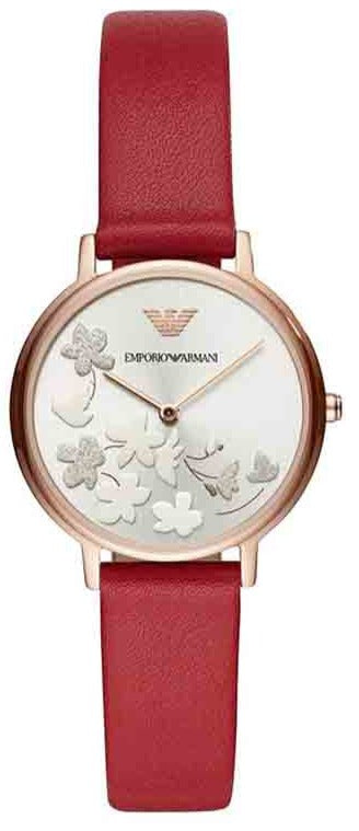 Buy Shop Emporio Armani Kappa Classic Quartz Silver Dial Red Leather Strap Watch For Women - AR11114 USA Online