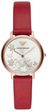 Buy Shop Emporio Armani Kappa Classic Quartz Silver Dial Red Leather Strap Watch For Women - AR11114 USA Online