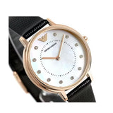 Buy Shop Emporio Armani Kappa Mother of Pearl Dial Black Leather Strap Watch For Women - AR80011 USA Online