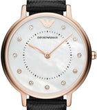 Buy Shop Emporio Armani Kappa Mother of Pearl Dial Black Leather Strap Watch For Women - AR80011 USA Online