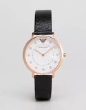 Buy Shop Emporio Armani Kappa Mother of Pearl Dial Black Leather Strap Watch For Women - AR80011 USA Online