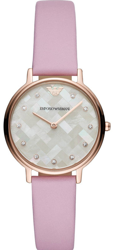 Buy Shop Emporio Armani Kappa Mother Of Pearl White Dial Pink Leather Strap Watch For Women - AR11130 USA Online