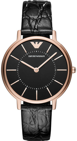 Buy Shop Emporio Armani Kappa Quartz Black Dial Black Leather Strap Watch For Women - AR11064 USA Online
