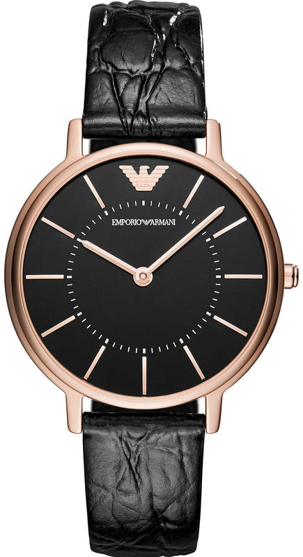 Buy Shop Emporio Armani Kappa Quartz Black Dial Black Leather Strap Watch For Women - AR11064 USA Online