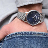 Buy Shop Emporio Armani Kappa Quartz Blue Dial Silver Steel Strap Watch For Men - AR80010 USA Online