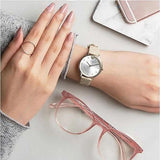 Buy Shop Emporio Armani Kappa Quartz Silver Dial Beige Leather Strap Watch For Women - AR11042 USA Online