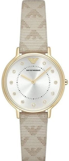 Buy Shop Emporio Armani Kappa Quartz Silver Dial Beige Leather Strap Watch For Women - AR11042 USA Online