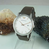 Buy Shop Emporio Armani Kappa Quartz White Dial Brown Leather Strap Watch For Men - AR80006 USA Online