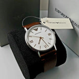Emporio Armani Kappa Silver Dial Brown Leather Strap Watch for Men - AR11173