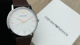 Buy Shop Emporio Armani Kappa Silver Dial Brown Leather Strap Watch for Men - AR11173 USA Online
