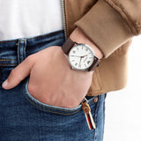 Buy Shop Emporio Armani Kappa Silver Dial Brown Leather Strap Watch for Men - AR11173 USA Online