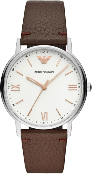 Buy Shop Emporio Armani Kappa Silver Dial Brown Leather Strap Watch for Men - AR11173 USA Online