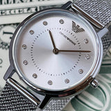 Buy Shop Emporio Armani Kappa Silver Dial Silver Mesh Bracelet Watch For Women - AR11128 USA Online